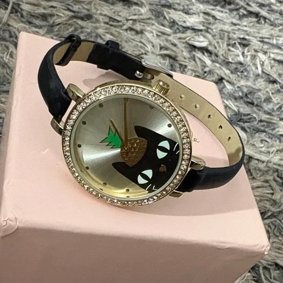 Jessica Carlyle Cute Black Cat Watch with Crystals Allaround Gold Hardware New - Picture 6 of 6
